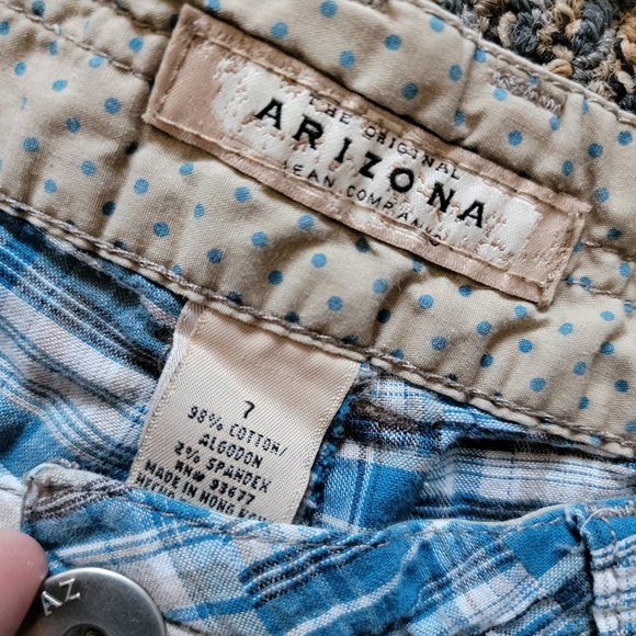 Arizona Jeans Teal Plaid Patchwork Boho Shorts Junior Size 7 - Picture 5 of 7